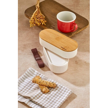 1000ml Ahşap Kapaklı Lunch Box 2li Set Diyet Beslenme Kutusu Bambu Saklama Kabı
