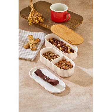 1000ml Ahşap Kapaklı Lunch Box 2li Set Diyet Beslenme Kutusu Bambu Saklama Kabı