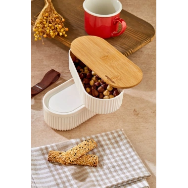 1000ml Ahşap Kapaklı Lunch Box 2li Set Diyet Beslenme Kutusu Bambu Saklama Kabı