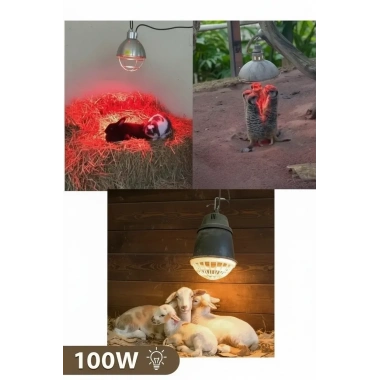 100W Kızılötesi (infrared) Isıtıcılı Hayvan Isıtma ve Kuluçka Lambası (Kırmızı Işık) E27 (Kalın Duy)