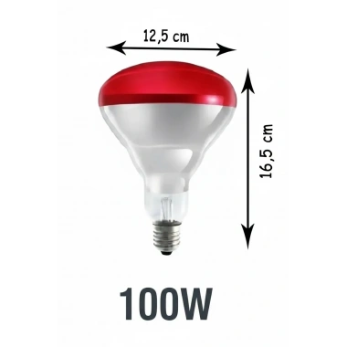 100W Kızılötesi (infrared) Isıtıcılı Hayvan Isıtma ve Kuluçka Lambası (Kırmızı Işık) E27 (Kalın Duy)