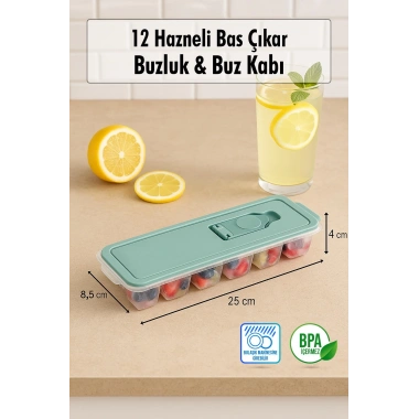 12 Hazneli Bas Çıkar Buzluk & Buz Kabı Beyaz