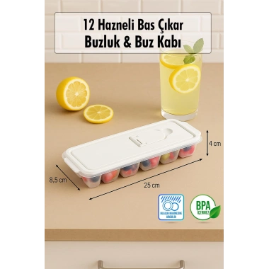 12 Hazneli Bas Çıkar Buzluk & Buz Kabı Mavi