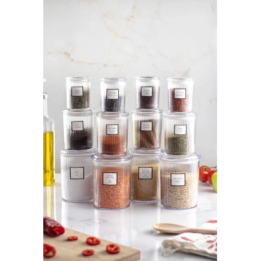 12li Barok Yuvarlak 3 Boy Kavanoz Seti & Saklama Kabı & Erzak Kabı  (4*1000 ML, 4*500 ML,4*250 ML)