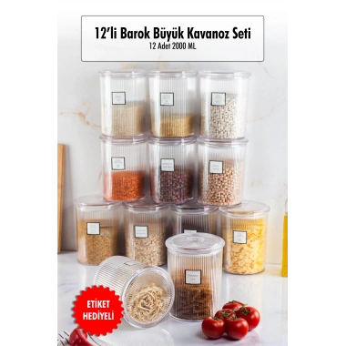 12li Barok Yuvarlak Büyük Kavanoz Seti & Saklama Kabı & Erzak Kabı (12*2000 ML)