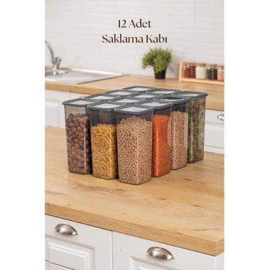 12li Kavanoz Seti & Saklama Kabı & Erzak Kabı 12x1900 Ml (20 Lı Etiket Hediyeli)