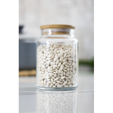 12 Lü Set Bambu Kapaklı Cam Kavanoz & Erzak Saklama Kabı 800 ml Orta  Boy ( Vakum Kapak )