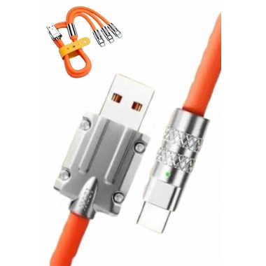 120W Silikon Metal Uçlu LED Işıklı 3 In1 Şarj Kablosu 1.2m