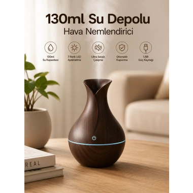 130ml Aromaterapi Difüzörü Hava Nemlendirici 7 Renk LED Işıklı