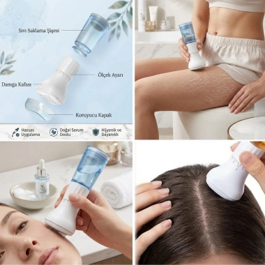 140 İğneli Serum Hazneli Dermaroller – 0-3 mm Ayarlı Dermaroller Mikro İğneli Saç, Cilt ve Vücut Bakım Aparatı (5468)