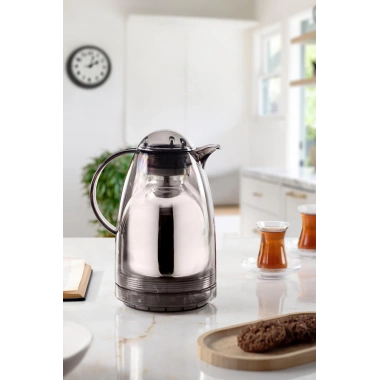 1.5 LT Isı Yalıtımlı Çay Ve Soğuk Su Termosu Füme (12 Saat Sıcak Tutar& İçi Camdır)