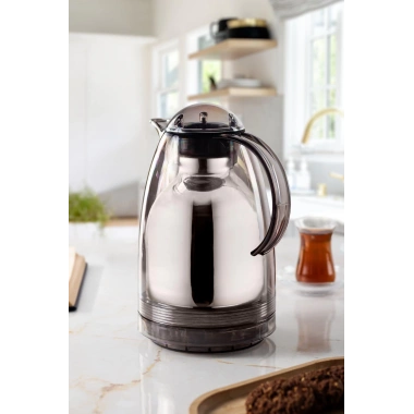 1.5 LT Isı Yalıtımlı Çay Ve Soğuk Su Termosu Füme (12 Saat Sıcak Tutar& İçi Camdır)