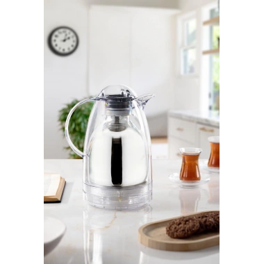 1.5 LT Isı Yalıtımlı Çay Ve Soğuk Su Termosu Şeffaf (12 Saat Sıcak Tutar& İçi Camdır)