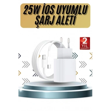15/Pro/Pro Max 25W İOS Uyumlu Hızlı Şarj Aleti Adaptörlü Beyaz