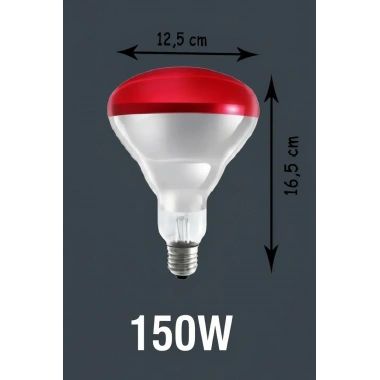 150W Kızılötesi (infrared) Isıtıcılı Hayvan Isıtma ve Kuluçka Lambası (Kırmızı Işık) E27 (Kalın Duy)