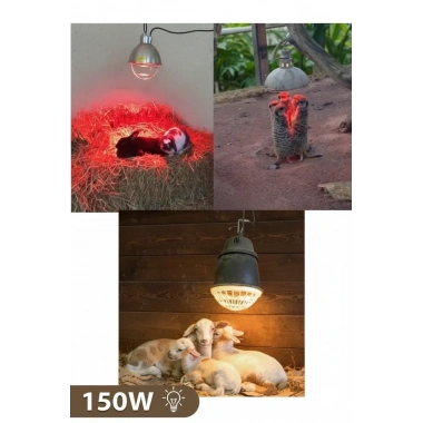 150W Kızılötesi (infrared) Isıtıcılı Hayvan Isıtma ve Kuluçka Lambası (Kırmızı Işık) E27 (Kalın Duy)