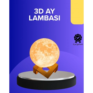 16 Renkli 3D Baskılı Ay Lambası Ahşap Standlı