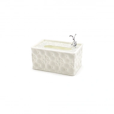 18.4X12.5X9CM BEYAZ YAYLI MASAÜSTÜ DEKORATİF DİKDÖRTGEN PEÇETELİK (5468)