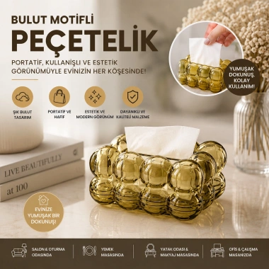 19X13X9CM KAHVERENGİ ŞEFFAF YAYLI MASAÜSTÜ BUBBLE DEKORATİF BULUT PEÇETELİK (5468)