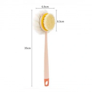 2'si 1 Arada Çift Taraflı Uzun Saplı Fırçalı Banyo Vücut Sırt Fırçası Banyo Lifi (5468)