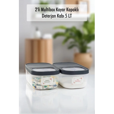2Li 5 LT Multibox Kayar Kapaklı Saklama Kabı & Erzak Kabı & Toz Ve Tablet Deterjan Kutusu ( ETİKET HEDİYELİ )