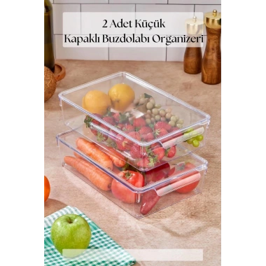 2 Li Kapaklı Buzdolabı Organizeri & Buzdolabı Düzenleyici 3 lt