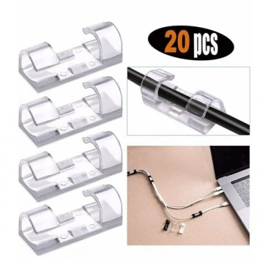 20'li Yapışkanlı Kablo Sabitleyici Şeffaf Klips (5468)