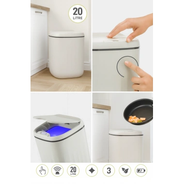 20 Litre Sensörlü Açıp Kapanan Akıllı Teknolojik Çöp Kovası 4 Pil Yanında