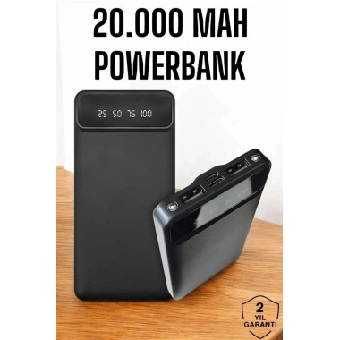 20.000 Mah Led Işıklı LCD Ekran USB Girişli Type-C Lightning Powerbank