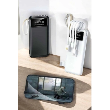20.000 Mah Led Işıklı LCD Ekran USB Girişli Type-C Lightning Powerbank