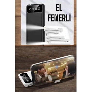 20.000 Mah Led Işıklı LCD Ekran USB Girişli Type-C Lightning Powerbank