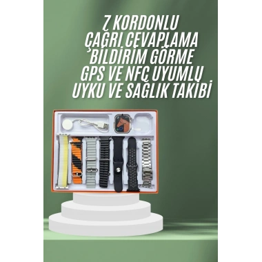 2.05 İnç IPS Ekranlı Akıllı Saat Sağlık Takip ve Spor Modları 7 Kordonlu