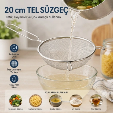 20CM TEL SÜZGEÇ METAL SAPLI KULAKLI (5468)