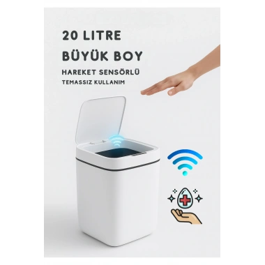 20L Akıllı Sensörlü Çöp Kovası UV Işık Koku Geçirmez Mutfak Banyo Ofis İçin