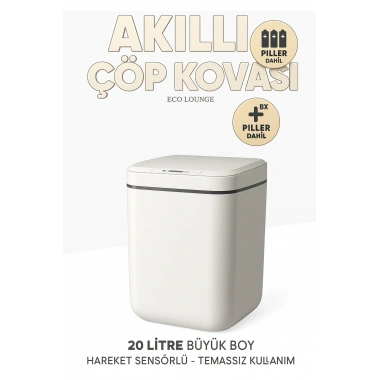20L Akıllı Sensörlü Çöp Kovası UV Işık Koku Geçirmez Mutfak Banyo Ofis İçin