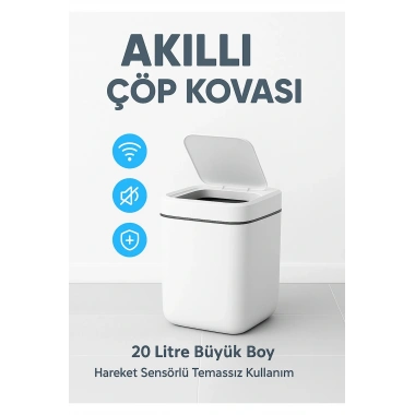 20L Akıllı Sensörlü Çöp Kovası UV Işık Koku Geçirmez Mutfak Banyo Wc Ofis
