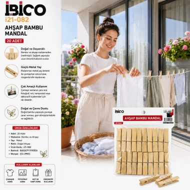 20PCS AHŞAP BAMBU MANDAL (5468)