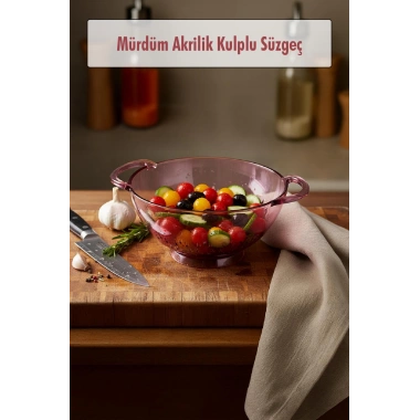 23,5 x 30 cm Mürdüm Akrilik Kulplu Süzgeç – Salata ve Makarna Süzme Kabı