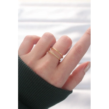 2li Görünümlü Su Yolu Tasarımlı Gold Renk Ayarlanabilir Yüzük