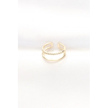 2li Görünümlü Su Yolu Tasarımlı Gold Renk Ayarlanabilir Yüzük