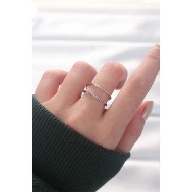 2li Görünümlü Su Yolu Tasarımlı Silver Renk Ayarlanabilir Yüzük