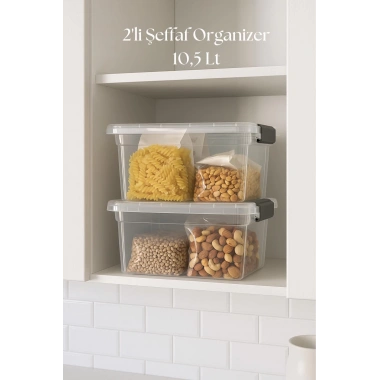 2’li Şeffaf Saklama Kutusu & Düzenleme Kutusu 10,5 Lt