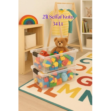 2’li Şeffaf Saklama Kutusu & Düzenleme Kutusu & Oyuncak Kutusu 34 Lt