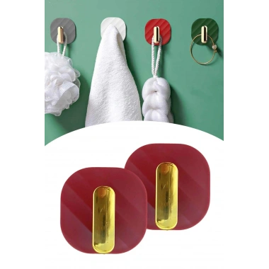 2li Yapışkanlı Retro Askılık Dolap Kapak Kulpu Kırmızı (5468)