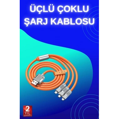 3 İn 1 Süper Hızlı Şarj Kablosu Android ve İOS Uyumlu Silikon Şarj Kablosu