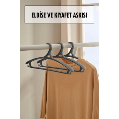 3 Lü Geniş Kıyafet Ve Elbise Askısı Füme 43 Cm