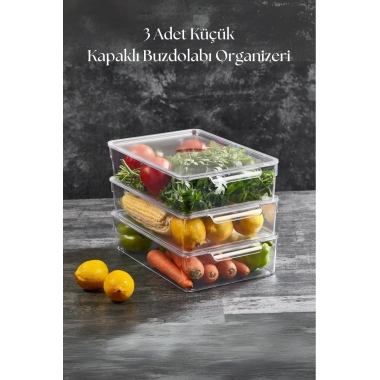 3 Lü Kapaklı Buzdolabı Organizeri & Buzdolabı Düzenleyici 3 lt