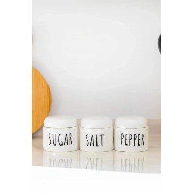 3 Lü Seramik Baharat Seti Beyaz 350 ml