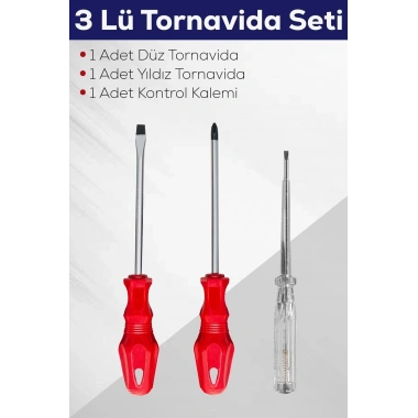3lü Tornavida Seti (düz Tornavida + Yıldız Tornavida + Kontrol Kalemi)