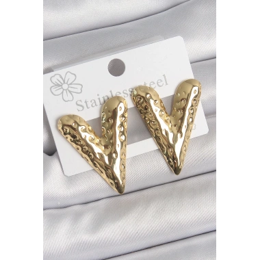 316 Çelik Gold Renk İşlemeli Kalp Model Kadın Küpe